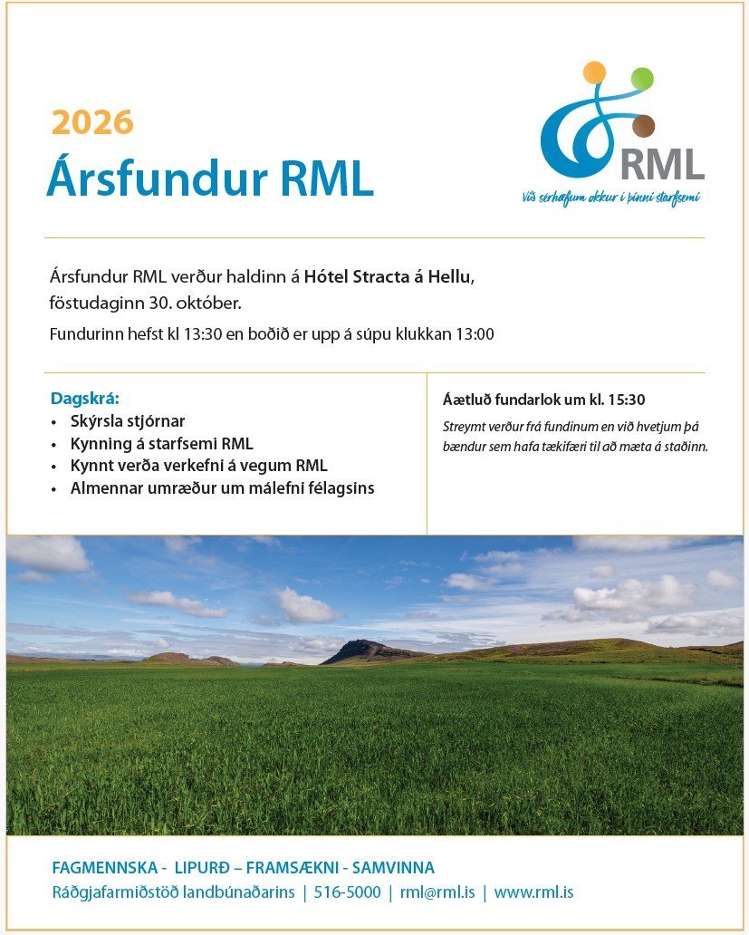 Ársfundur RML verður haldinn á Hótel Stracta á Hellu, föstudaginn 30. október
