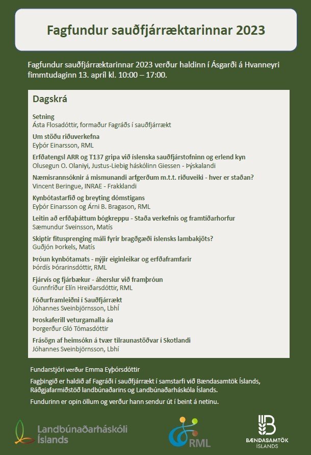 Fagfundur sauðfjárræktarinnar 13. apríl á Hvanneyri