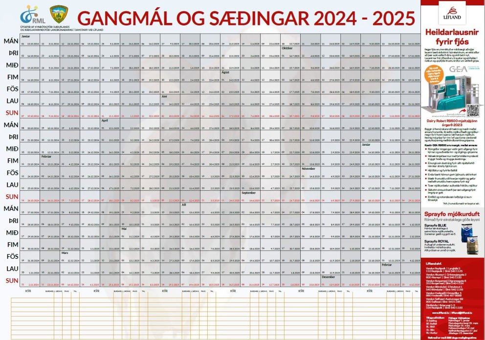 Gangmáladagatal 2024-25