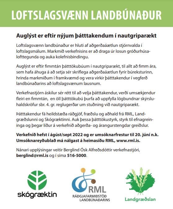 Umsóknarfrestur fyrir nautgripabændur í Loftslagsvænan landbúnað er til 20. júní