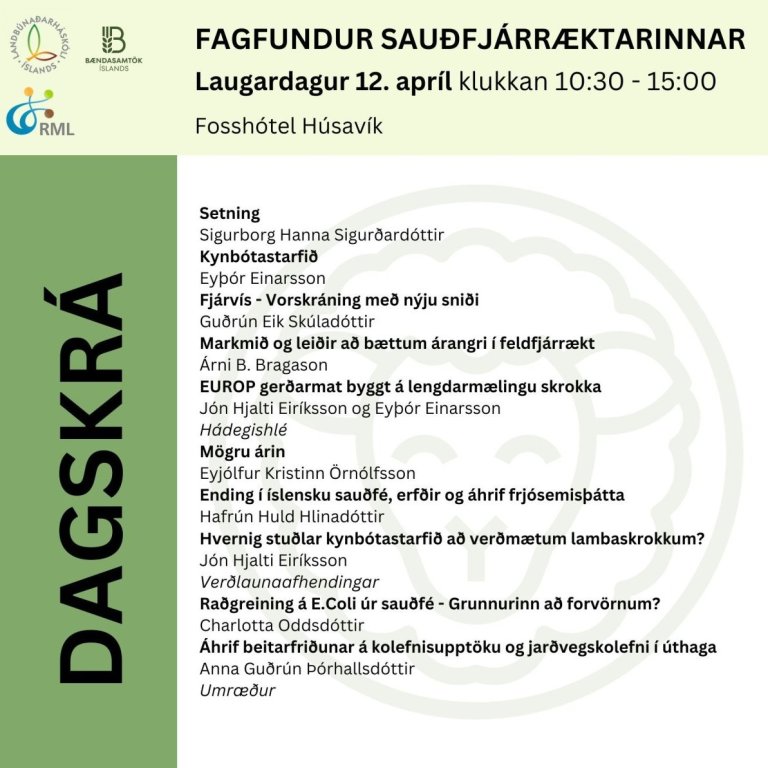 Fagfundur sauðfjárræktarinnar laugardaginn 12. apríl