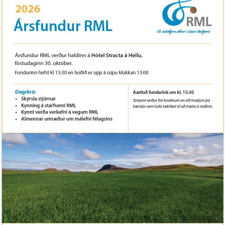 Ársfundur RML verður haldinn á Hótel Stracta á Hellu, föstudaginn 30. október