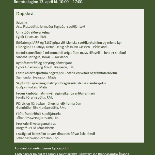 Fagfundur sauðfjárræktarinnar 13. apríl á Hvanneyri