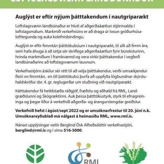 Umsóknarfrestur fyrir nautgripabændur í Loftslagsvænan landbúnað er til 20. júní