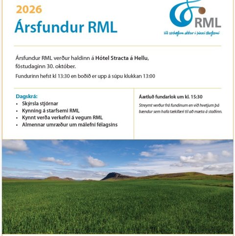 Ársfundur RML verður haldinn á Hótel Stracta á Hellu, föstudaginn 30. október